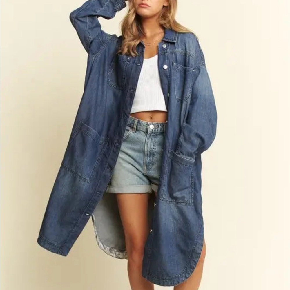 Anthropologie Oversized Denim Duster Jacket size XS